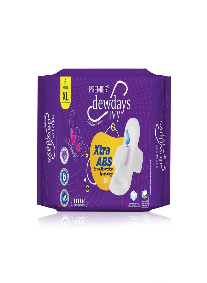 Premier Dewdays IVY Sanitary Pads for Women XL (6 Pads) | Ultra Hygiene & Comfort, Heavy Leak Protection, Disposable Wrap, Superior Absorption, Soft & Gentle Pads - Pack of 1 - Image 1